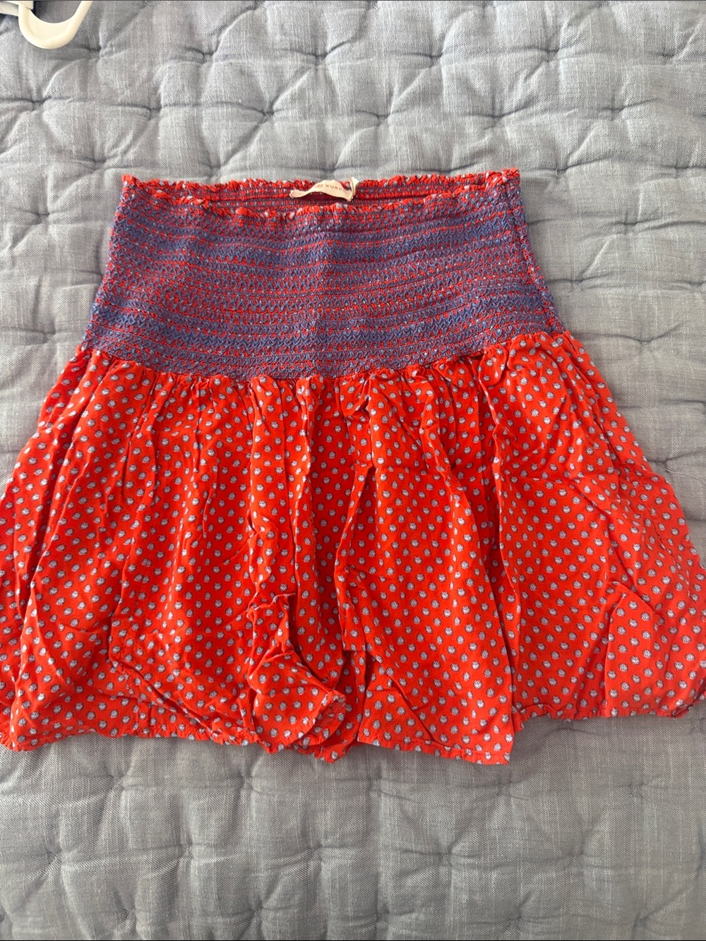 Tory Burch burnt orange and Blue Smocked Knit Mini Skirt